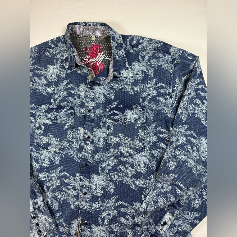 Scully Men's Navy Floral‎ Button Down Shirt